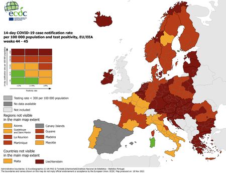 Sicilië is eerste regio die weer strengere Covid-maatregelen invoert covidmap 18nov 2021 1
