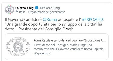 Rome officieel kandidaat voor organisatie Wereldexpo 2030 draghitweet