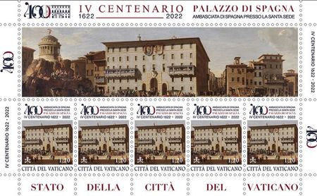 Bpost drukt Vaticaanse postzegel voor 400ste verjaardag Spaanse ambassade postzegel ambasssade spanje